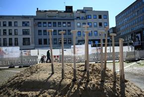 Fotografien vom Spatenstich für die Bauarbeiten des Husemannplatzes auf der Baustelle in der Bochumer Innenstadt