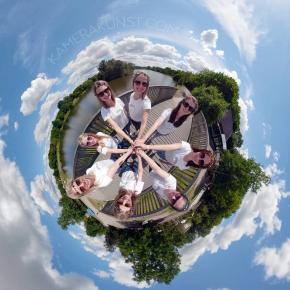 Group photo of the girls as Little Planet at bachelorette party